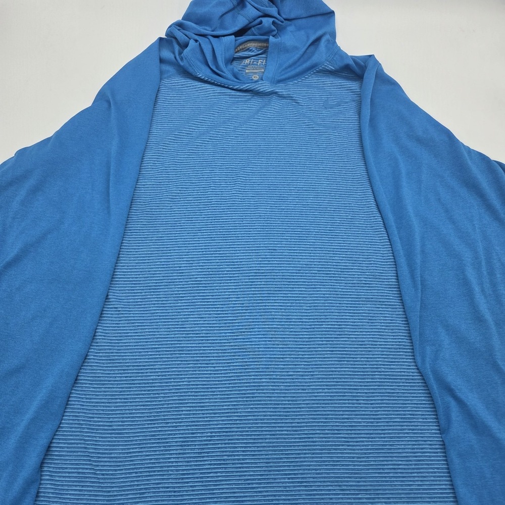Nike Hoodie Sweatshirt Men XL Dri Fit Teal Blue Striped Pullover Active Workout